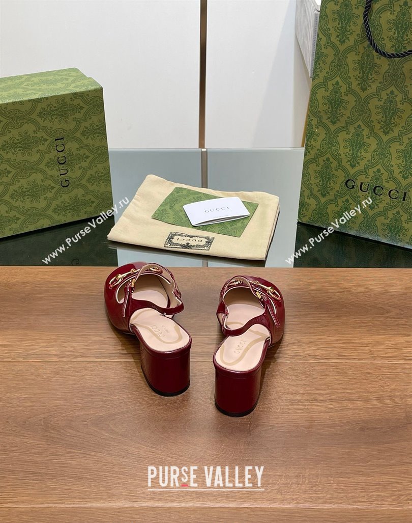 Gucci Horsebit Slingbacks Pumps 5.5cm in Patent Leather Burgundy 2024 0723 (MD-2407230120)