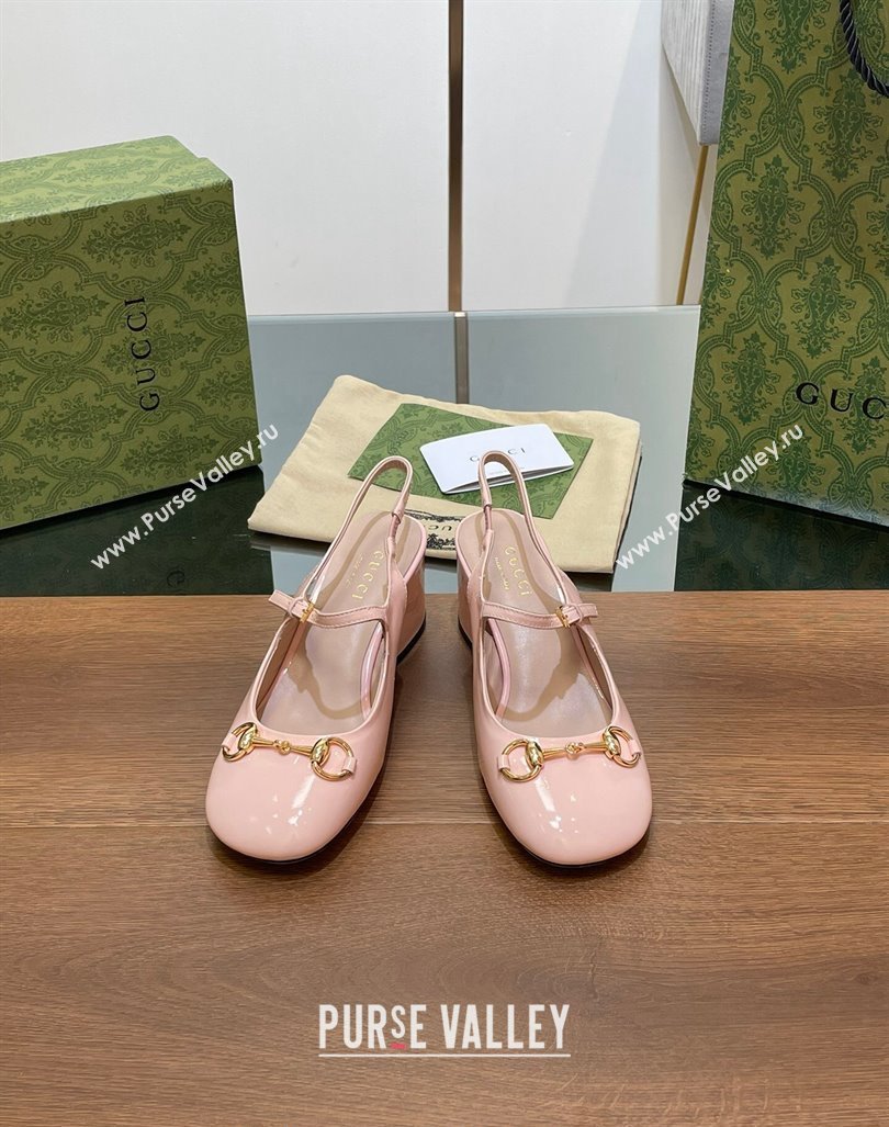 Gucci Horsebit Slingbacks Pumps 5.5cm in Patent Leather Light Pink 2024 0723 (MD-2407230121)