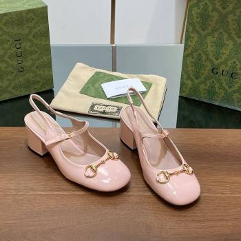 Gucci Horsebit Slingbacks Pumps 5.5cm in Patent Leather Light Pink 2024 0723 (MD-2407230121)