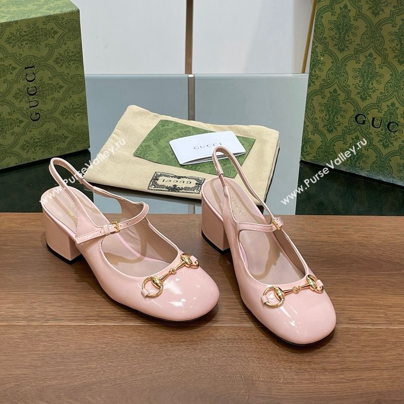 Gucci Horsebit Slingbacks Pumps 5.5cm in Patent Leather Light Pink 2024 0723 (MD-2407230121)