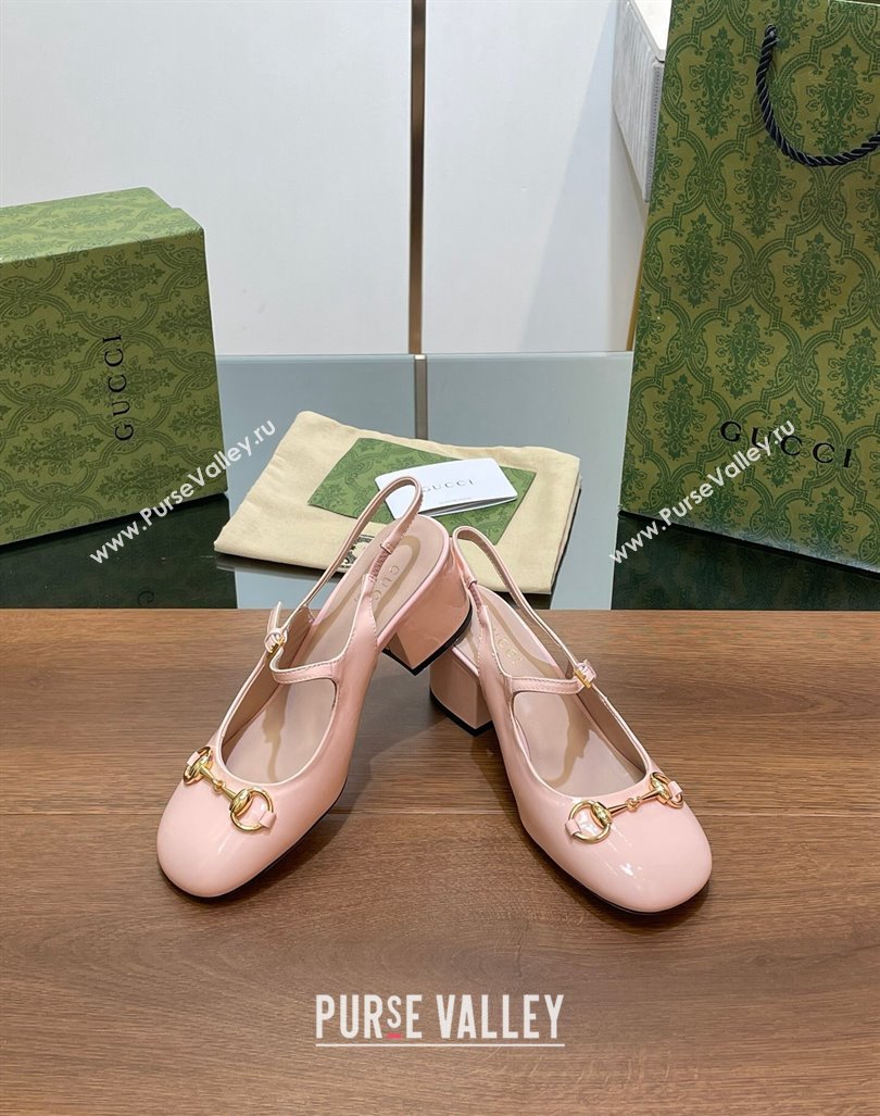 Gucci Horsebit Slingbacks Pumps 5.5cm in Patent Leather Light Pink 2024 0723 (MD-2407230121)