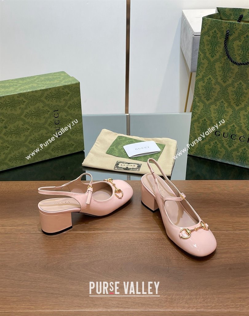 Gucci Horsebit Slingbacks Pumps 5.5cm in Patent Leather Light Pink 2024 0723 (MD-2407230121)