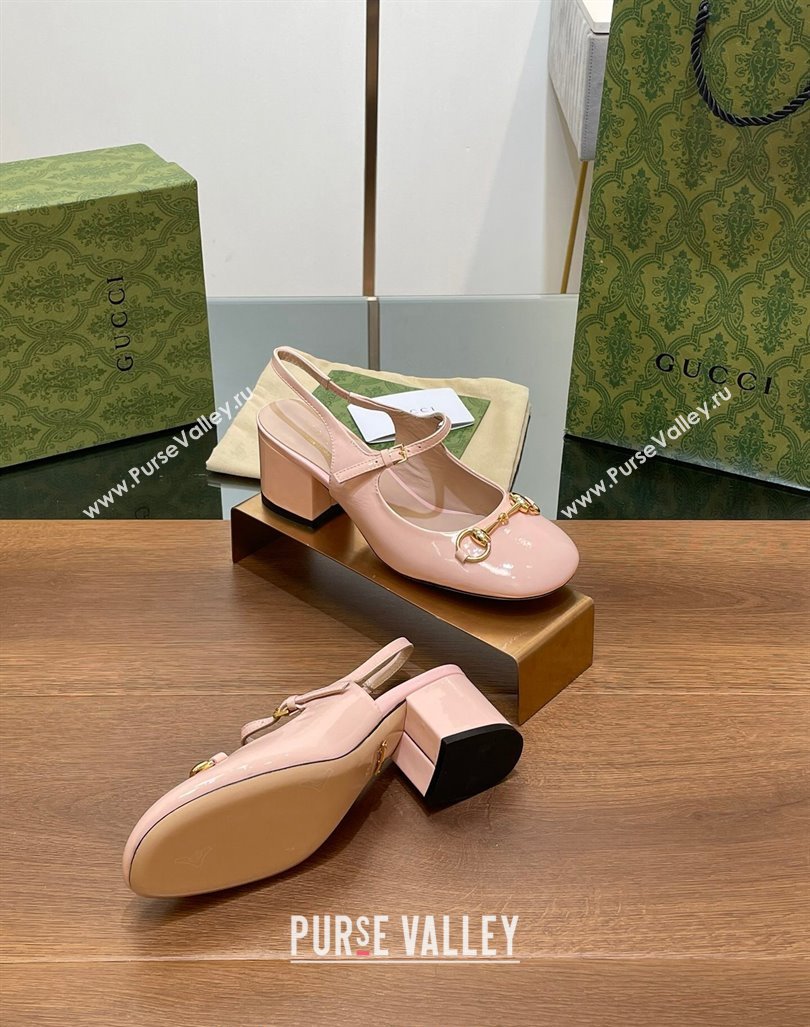 Gucci Horsebit Slingbacks Pumps 5.5cm in Patent Leather Light Pink 2024 0723 (MD-2407230121)