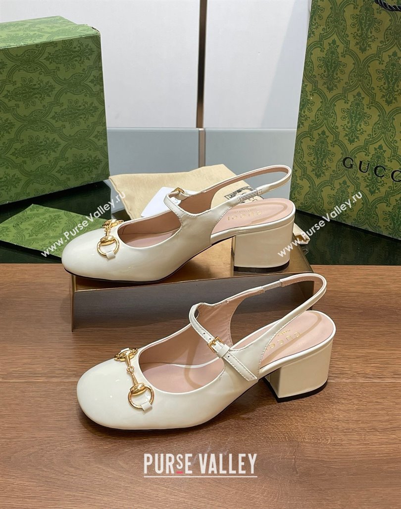 Gucci Horsebit Slingbacks Pumps 5.5cm in Patent Leather White 2024 0723 (MD-2407230122)