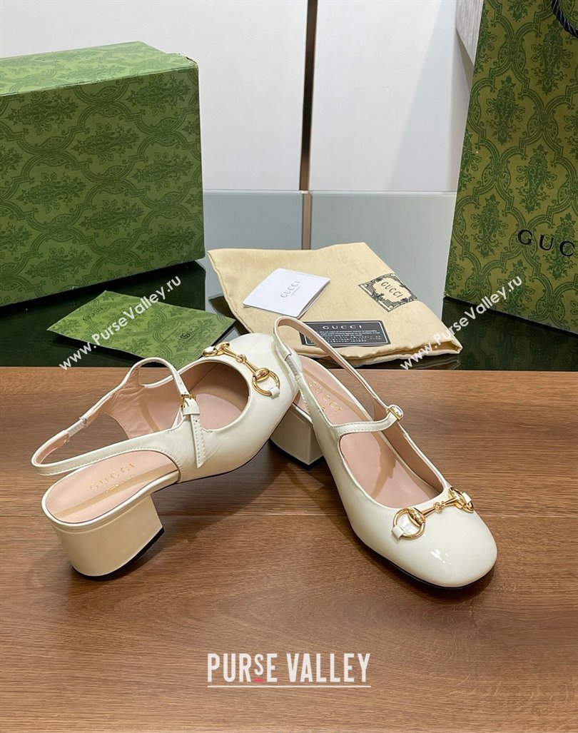 Gucci Horsebit Slingbacks Pumps 5.5cm in Patent Leather White 2024 0723 (MD-2407230122)