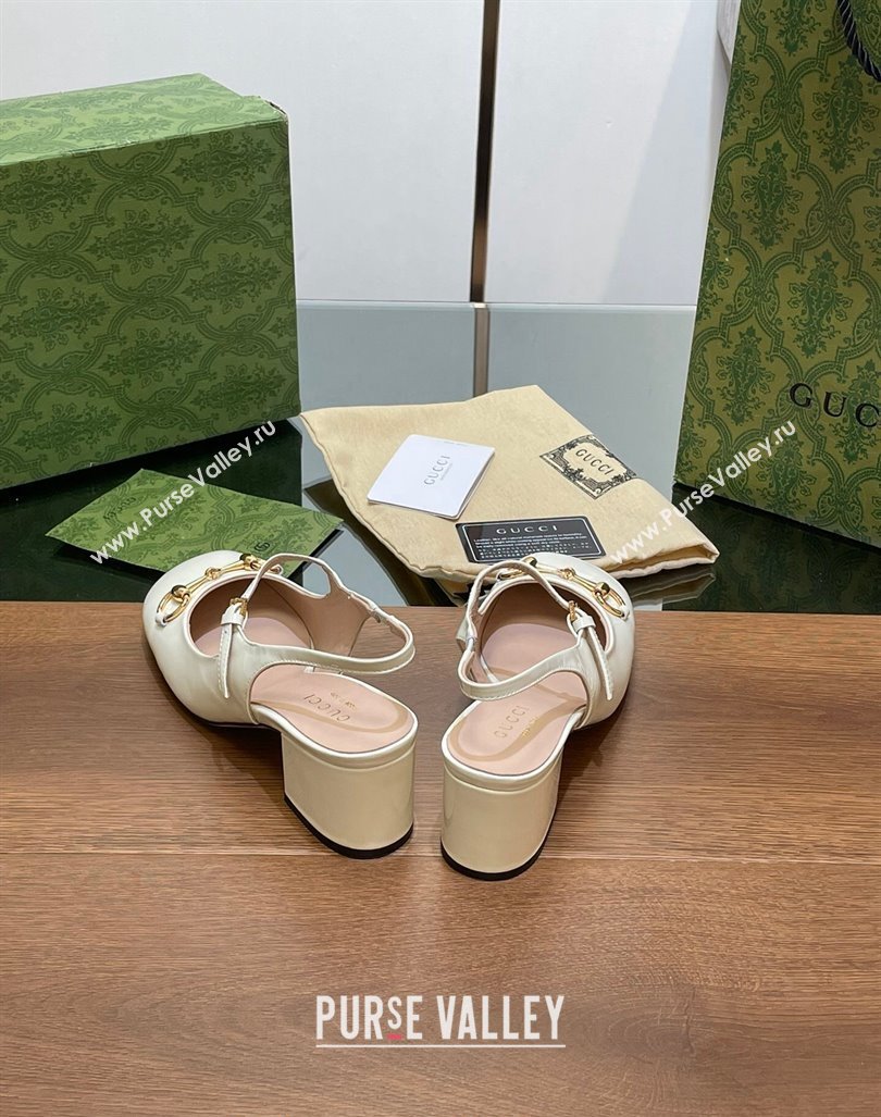 Gucci Horsebit Slingbacks Pumps 5.5cm in Patent Leather White 2024 0723 (MD-2407230122)