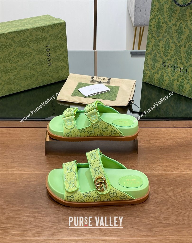 Gucci Strass GG Canvas Flat Slides Sandal with Double G Lemon Green 2024 0723 (MD-2407230123)