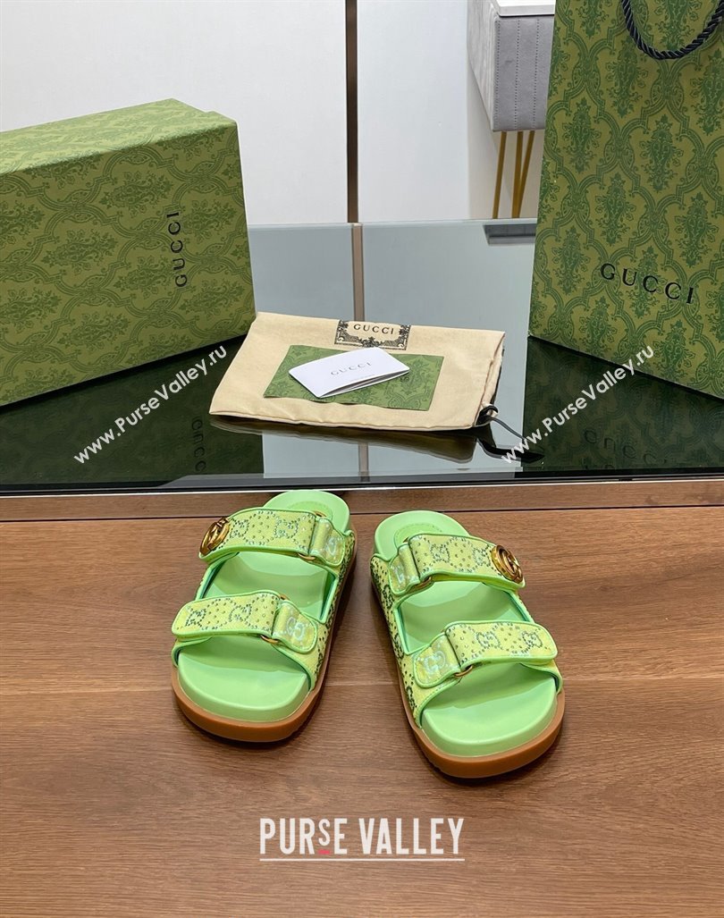 Gucci Strass GG Canvas Flat Slides Sandal with Double G Lemon Green 2024 0723 (MD-2407230123)