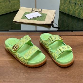 Gucci Strass GG Canvas Flat Slides Sandal with Double G Lemon Green 2024 0723 (MD-2407230123)