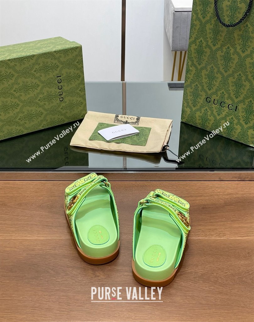 Gucci Strass GG Canvas Flat Slides Sandal with Double G Lemon Green 2024 0723 (MD-2407230123)