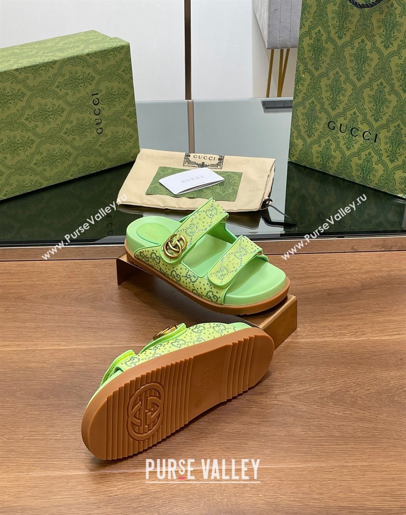 Gucci Strass GG Canvas Flat Slides Sandal with Double G Lemon Green 2024 0723 (MD-2407230123)