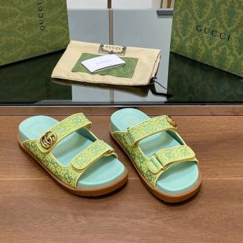 Gucci Strass GG Canvas Flat Slides Sandal with Double G Light Green 2024 0723 (MD-2407230124)