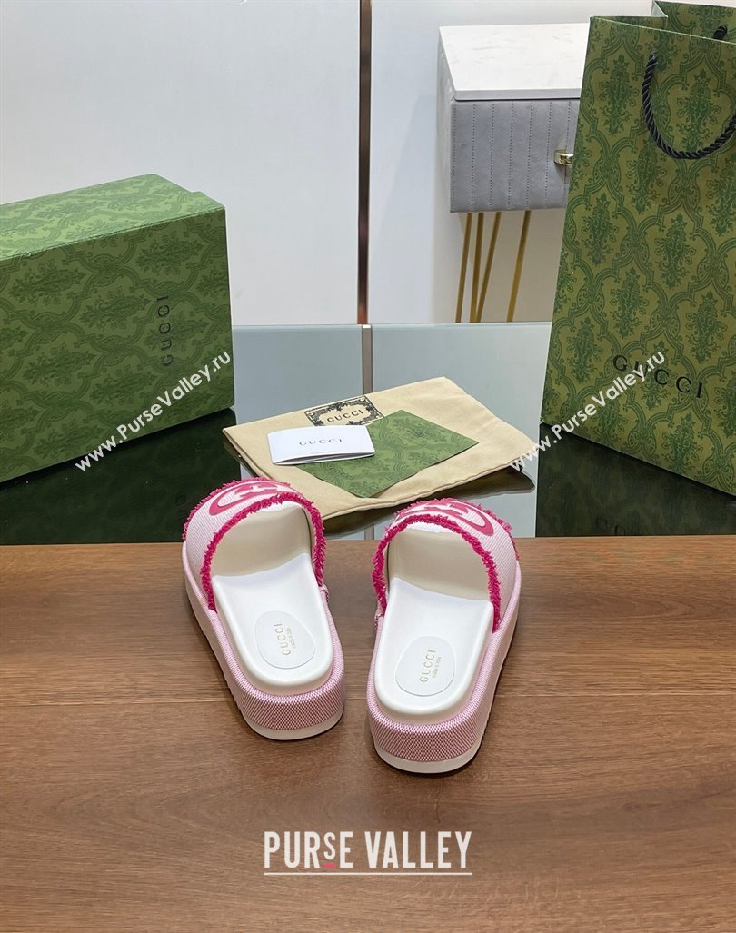 Gucci Canvas Platform Slides Sandal 5.5cm with Fringe Light Pink 2024 0723 (MD-2407230126)