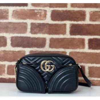 Gucci GG Marmont Leather Small Shoulder Bag with Zip Pocket 798715 Black 2024 (DLH-240806056)