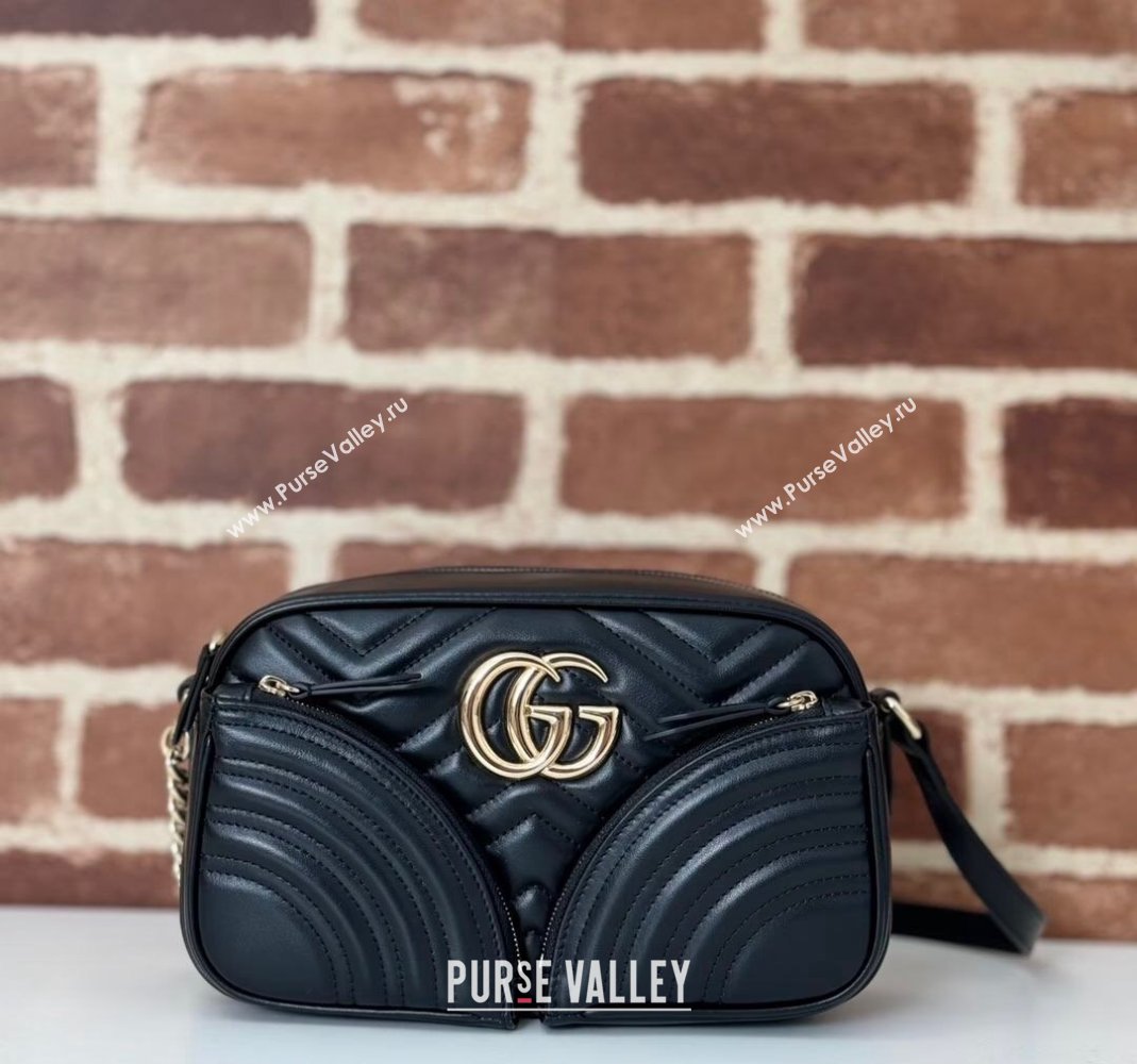 Gucci GG Marmont Leather Small Shoulder Bag with Zip Pocket 798715 Black 2024 (DLH-240806056)