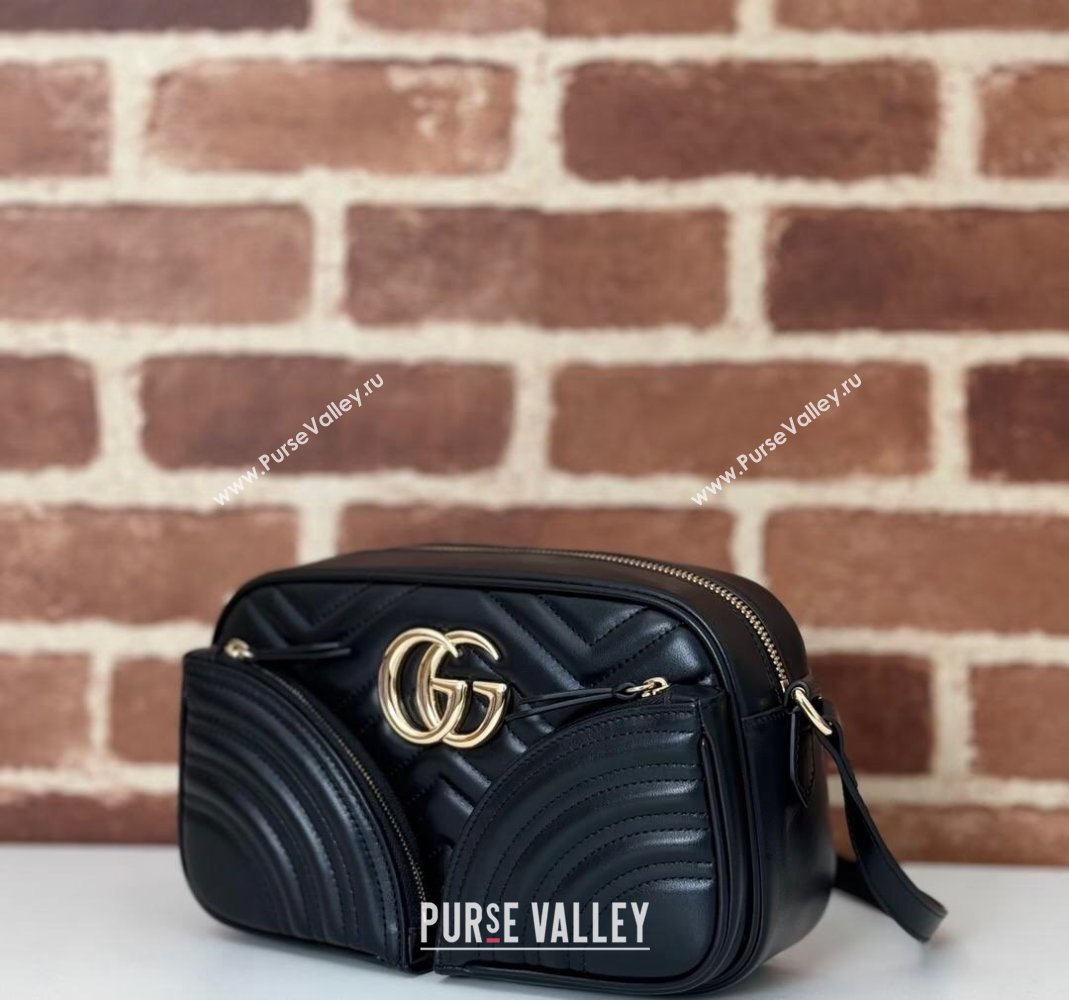 Gucci GG Marmont Leather Small Shoulder Bag with Zip Pocket 798715 Black 2024 (DLH-240806056)