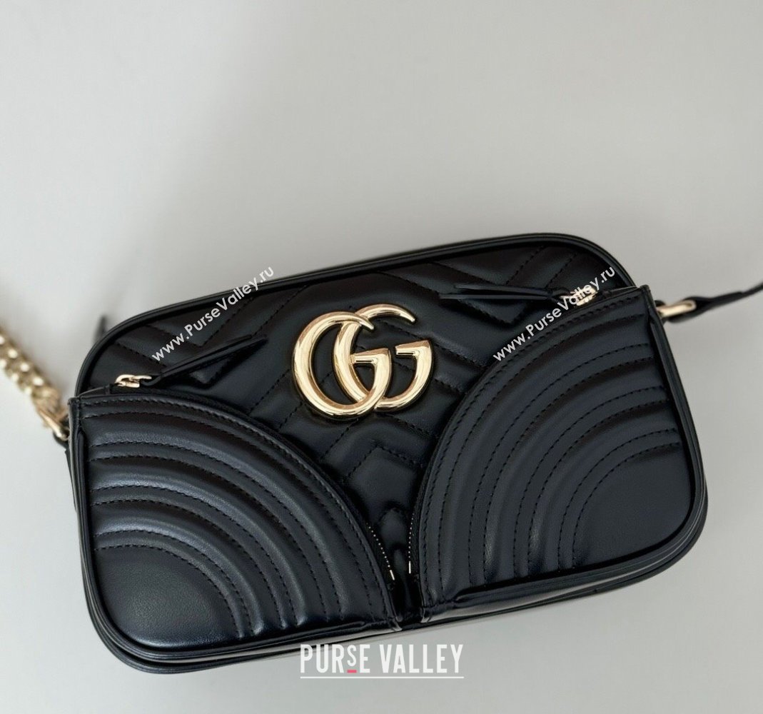 Gucci GG Marmont Leather Small Shoulder Bag with Zip Pocket 798715 Black 2024 (DLH-240806056)