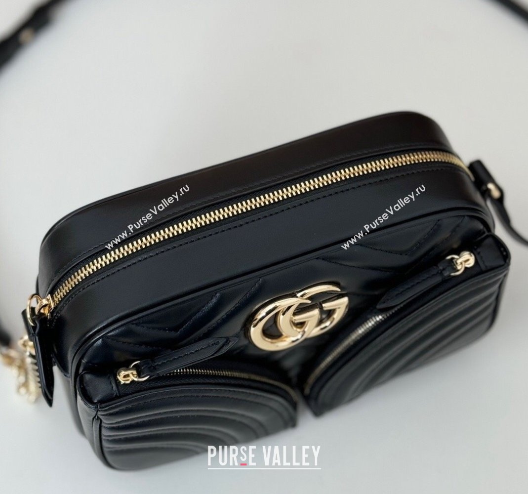 Gucci GG Marmont Leather Small Shoulder Bag with Zip Pocket 798715 Black 2024 (DLH-240806056)