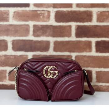 Gucci GG Marmont Leather Small Shoulder Bag with Zip Pocket 798715 Dark Burgundy 2024 (DLH-240806057)