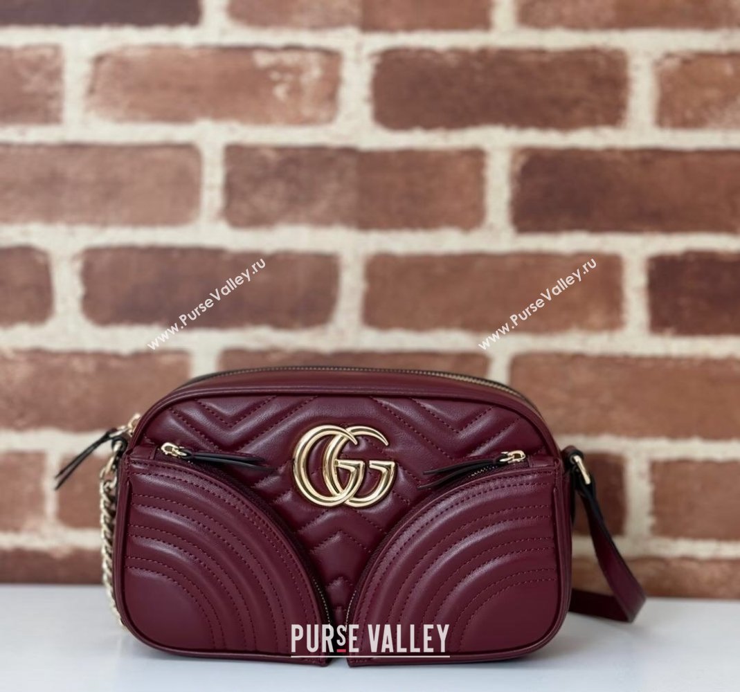 Gucci GG Marmont Leather Small Shoulder Bag with Zip Pocket 798715 Dark Burgundy 2024 (DLH-240806057)