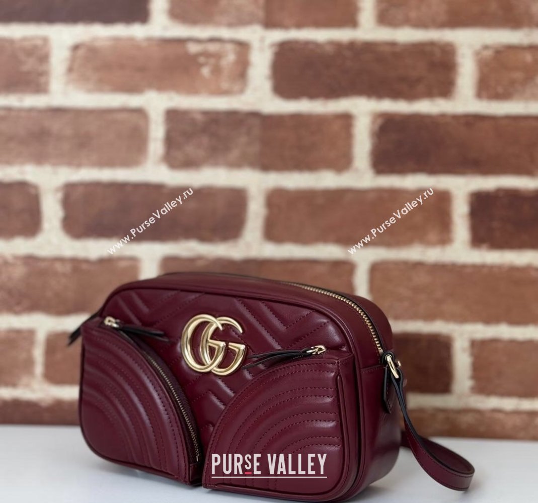 Gucci GG Marmont Leather Small Shoulder Bag with Zip Pocket 798715 Dark Burgundy 2024 (DLH-240806057)