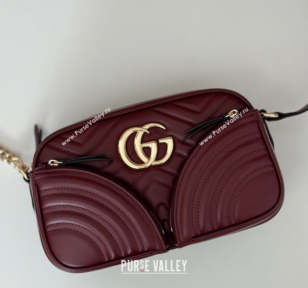 Gucci GG Marmont Leather Small Shoulder Bag with Zip Pocket 798715 Dark Burgundy 2024 (DLH-240806057)