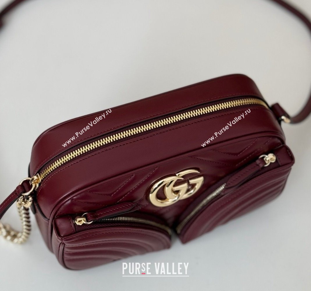 Gucci GG Marmont Leather Small Shoulder Bag with Zip Pocket 798715 Dark Burgundy 2024 (DLH-240806057)