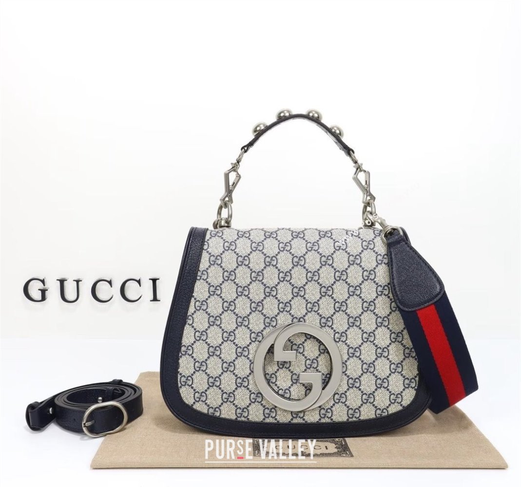 Gucci Blondie GG Canvas Medium Top Handle bag Grey/Blue 2024 721172 (DLH-240806063)