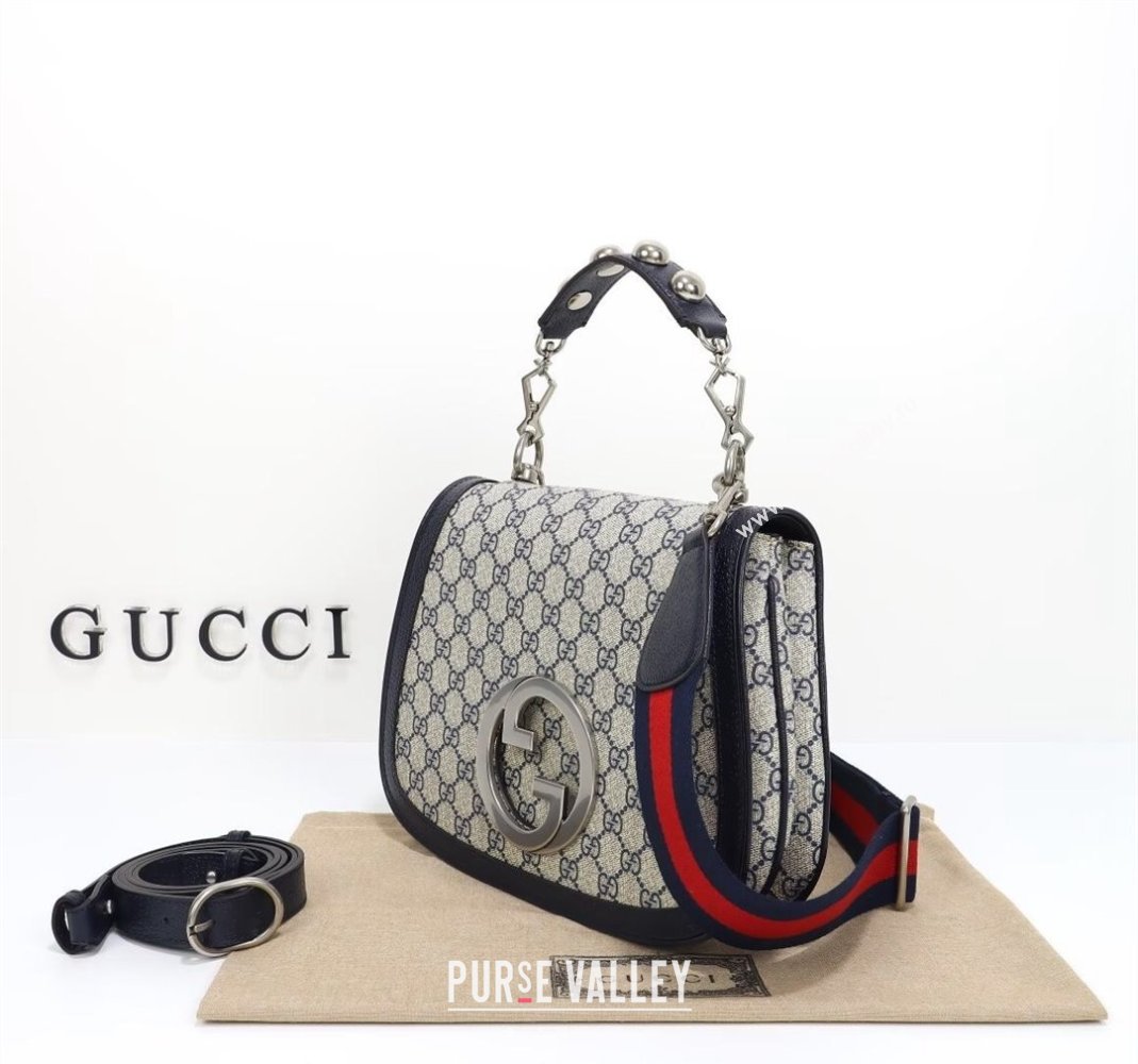 Gucci Blondie GG Canvas Medium Top Handle bag Grey/Blue 2024 721172 (DLH-240806063)