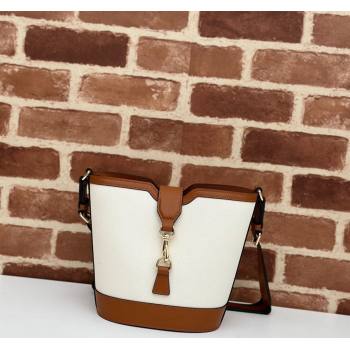 Gucci Mini Bucket Shoulder bag in Leather and Canvas White/Brown 2024 782908 (DLH-240806117)