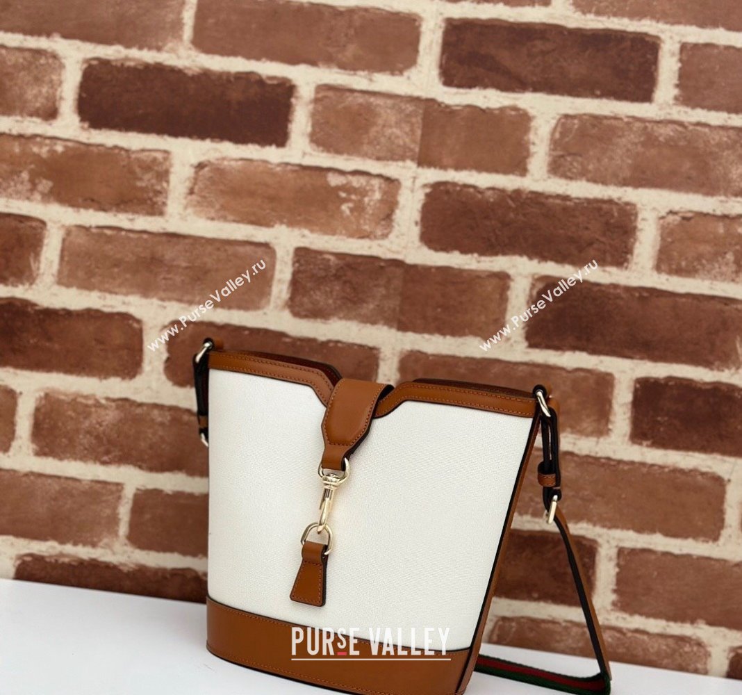 Gucci Mini Bucket Shoulder bag in Leather and Canvas White/Brown 2024 782908 (DLH-240806117)