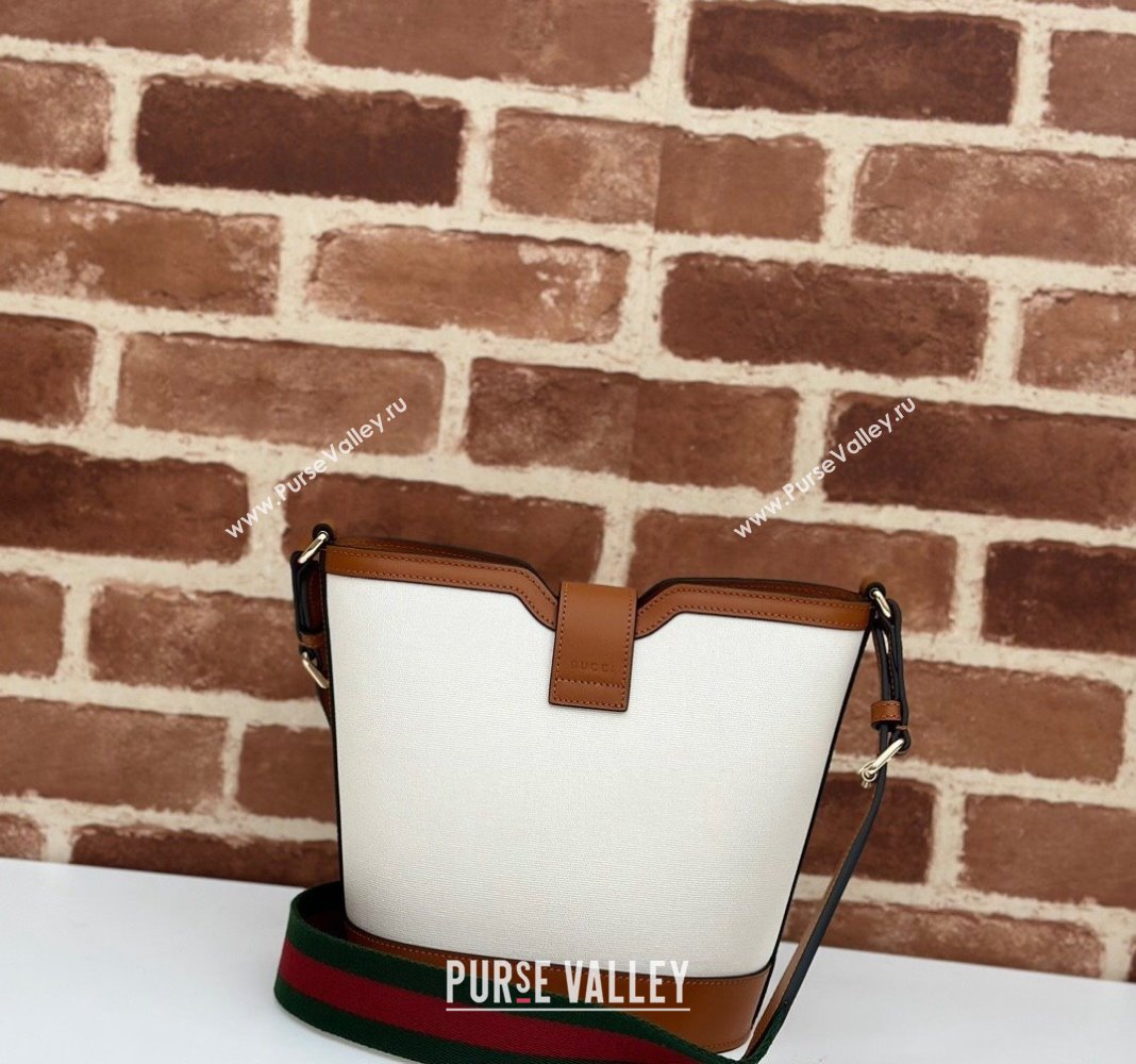 Gucci Mini Bucket Shoulder bag in Leather and Canvas White/Brown 2024 782908 (DLH-240806117)