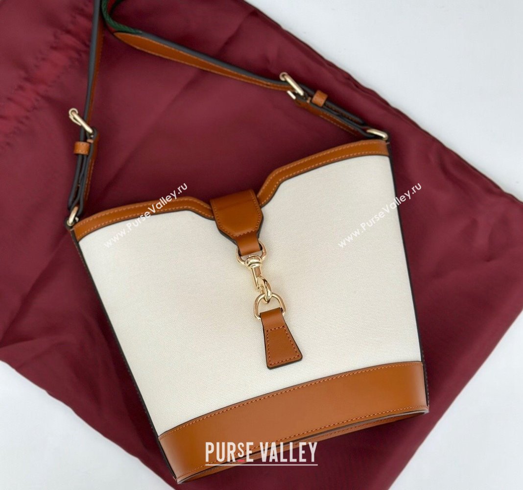 Gucci Mini Bucket Shoulder bag in Leather and Canvas White/Brown 2024 782908 (DLH-240806117)