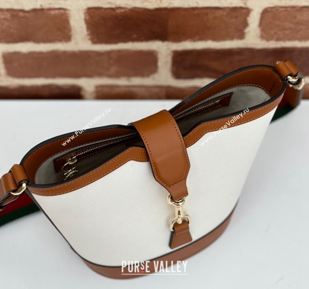 Gucci Mini Bucket Shoulder bag in Leather and Canvas White/Brown 2024 782908 (DLH-240806117)