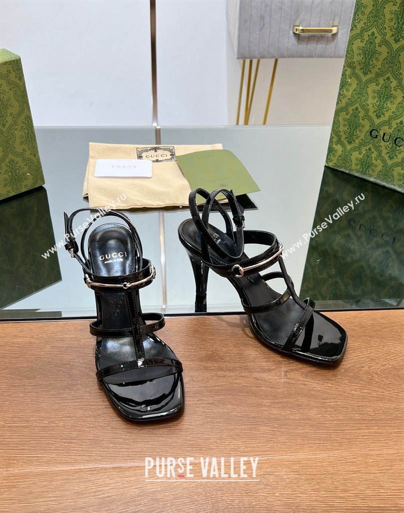 Gucci Leather Heel Sandals 9.5cm with Long Horsebit Black 2024 0814 (SS-240814089)