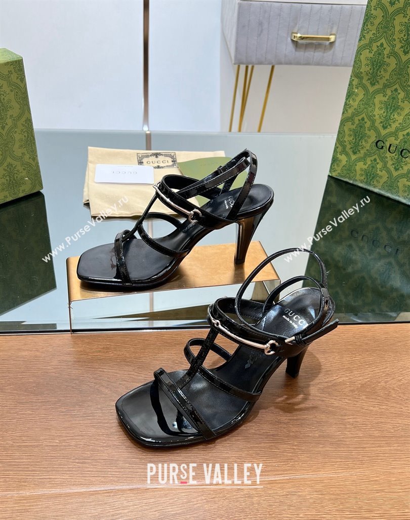 Gucci Leather Heel Sandals 9.5cm with Long Horsebit Black 2024 0814 (SS-240814089)