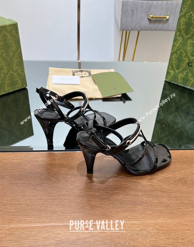 Gucci Leather Heel Sandals 9.5cm with Long Horsebit Black 2024 0814 (SS-240814089)