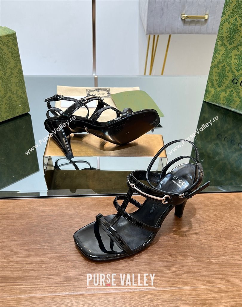 Gucci Leather Heel Sandals 9.5cm with Long Horsebit Black 2024 0814 (SS-240814089)