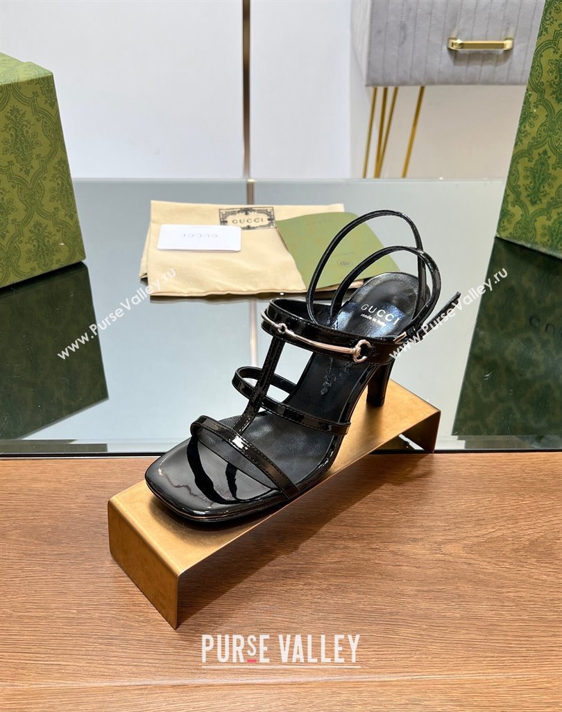 Gucci Leather Heel Sandals 9.5cm with Long Horsebit Black 2024 0814 (SS-240814089)