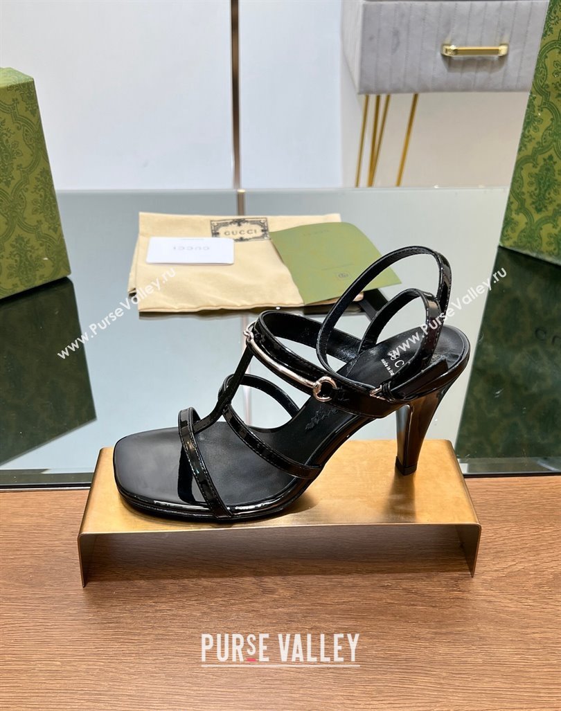 Gucci Leather Heel Sandals 9.5cm with Long Horsebit Black 2024 0814 (SS-240814089)