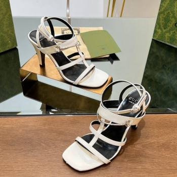 Gucci Leather Heel Sandals 9.5cm with Long Horsebit White 2024 0814 (SS-240814090)