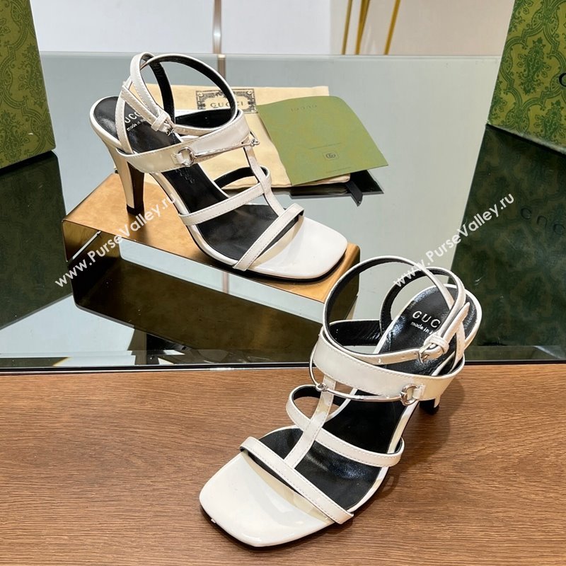 Gucci Leather Heel Sandals 9.5cm with Long Horsebit White 2024 0814 (SS-240814090)