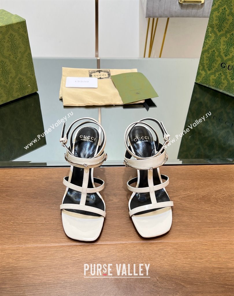 Gucci Leather Heel Sandals 9.5cm with Long Horsebit White 2024 0814 (SS-240814090)