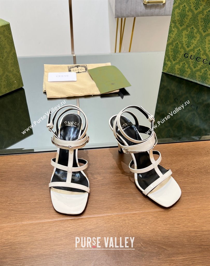 Gucci Leather Heel Sandals 9.5cm with Long Horsebit White 2024 0814 (SS-240814090)