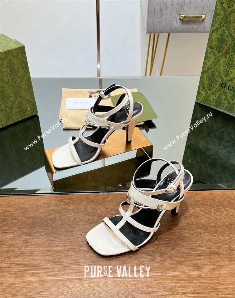 Gucci Leather Heel Sandals 9.5cm with Long Horsebit White 2024 0814 (SS-240814090)