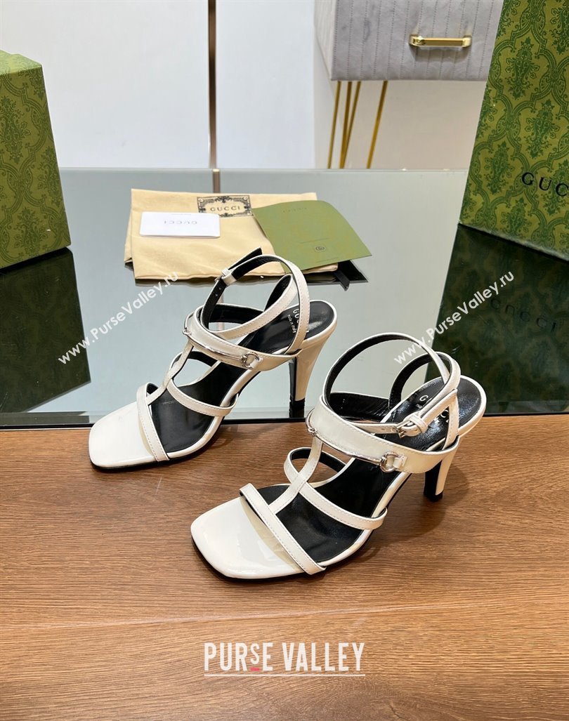 Gucci Leather Heel Sandals 9.5cm with Long Horsebit White 2024 0814 (SS-240814090)