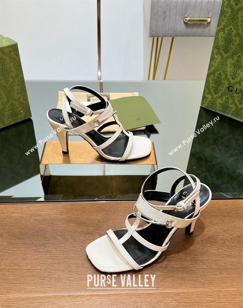 Gucci Leather Heel Sandals 9.5cm with Long Horsebit White 2024 0814 (SS-240814090)