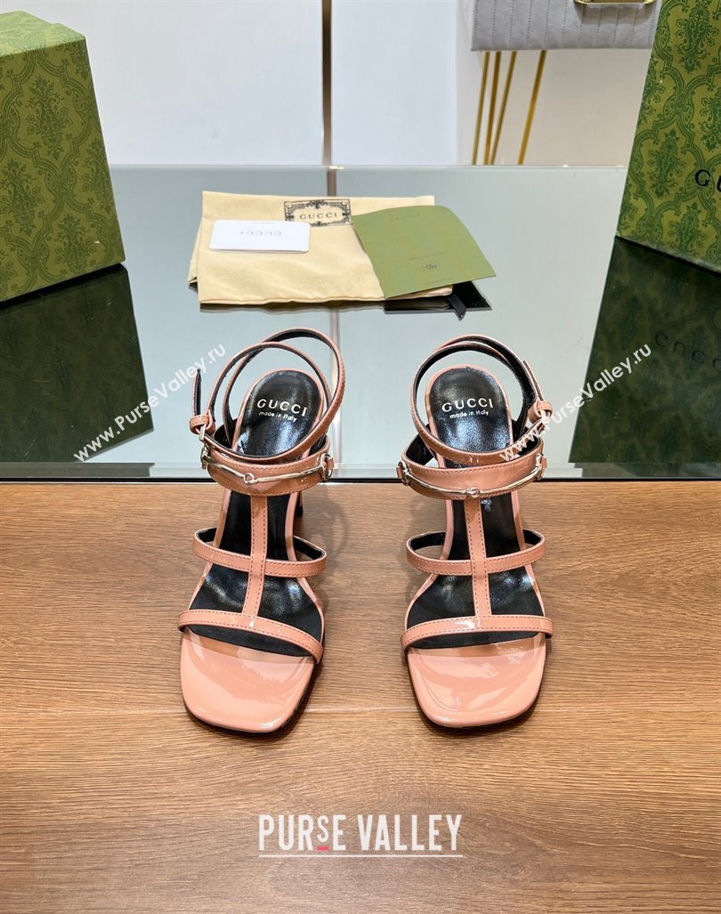 Gucci Leather Heel Sandals 9.5cm with Long Horsebit Pink 2024 0814 (SS-240814091)