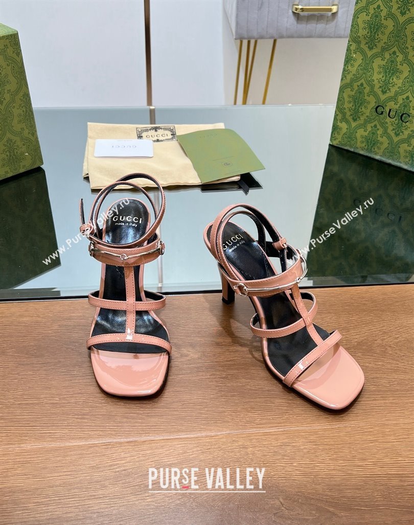 Gucci Leather Heel Sandals 9.5cm with Long Horsebit Pink 2024 0814 (SS-240814091)