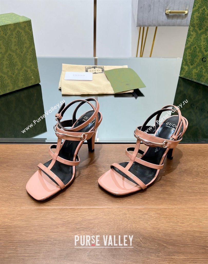 Gucci Leather Heel Sandals 9.5cm with Long Horsebit Pink 2024 0814 (SS-240814091)